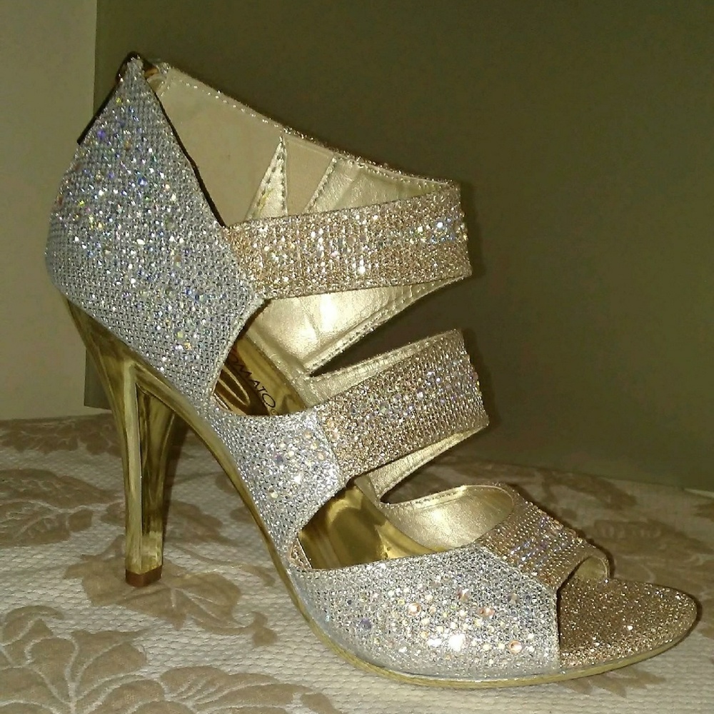 Silver/Gold Dress Sandal w/Rhinestone Accents